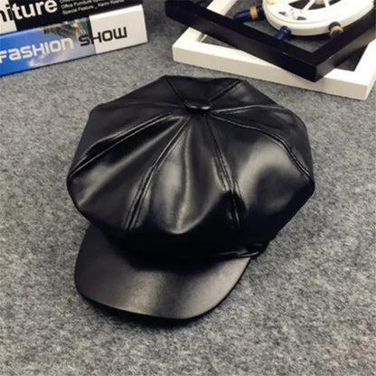 Kids Boys Girls PU Leather Hat 2024 New Arrival Children Princess Retro Beret Cap British Style Plaid Striped Cap Steetwear Hat