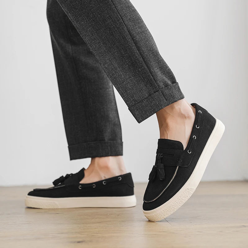 Suede Leather Handmade Loafers Leisure Walk Male Casual Shoes New Design Casual Slip on Flats Versatile Driving Shoes Moccasins