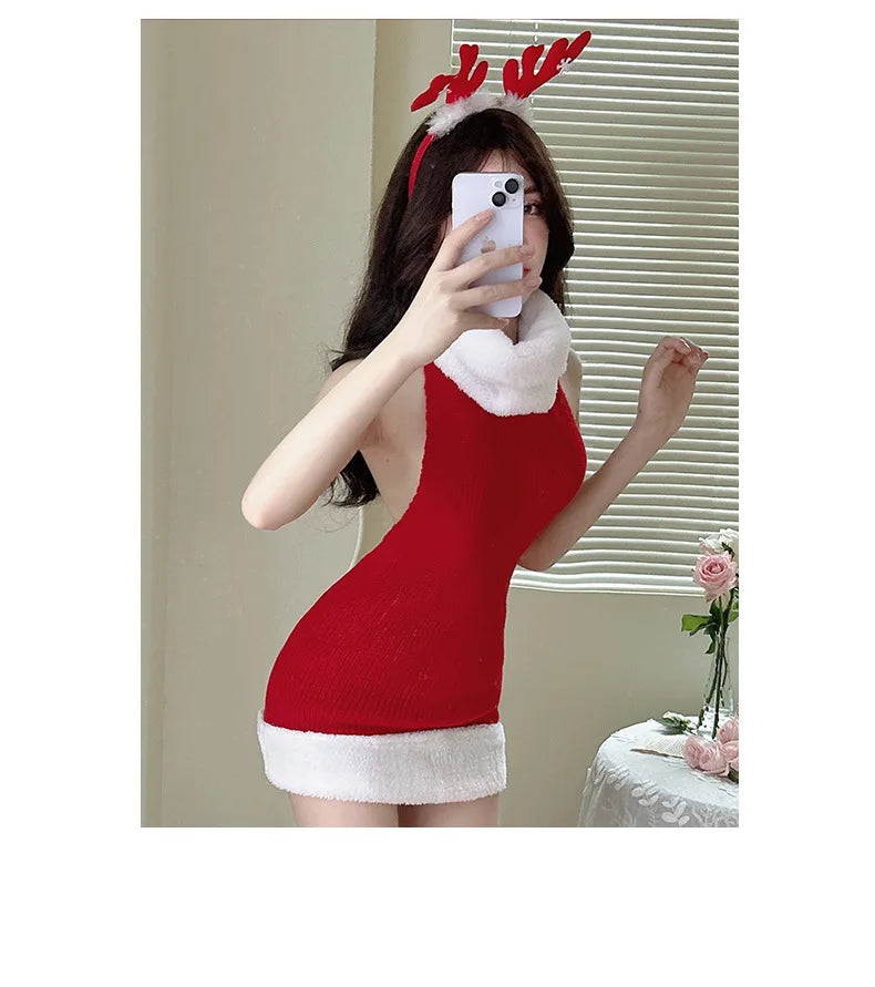 Women's Sweater Dress Christmas Pullover Red Backless Knitted Sleeveless Turtleneck Loose Jumper Festival Autumn Winter Sweaters