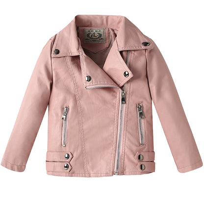 Retro Children's Leather Jacket,Boys Transition Coat,Kids PU Locomotive Wear,Faux Leather Outerwear,Girls Motorcycle Outfits