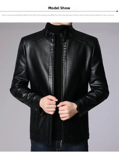 Warmth Thiened Real Leather Jaet Men's Casual Busin Sle eepskin Coat Dad Coat Loose Fit Winter Outerwear