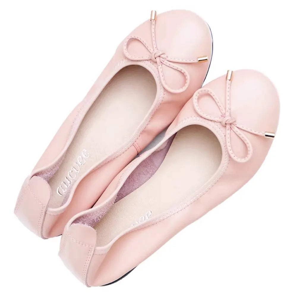 2024 Women Leather Breathable Ladies Comfortable Ballet Flats Driving Shoe Fashion Slip on Shallow Loafers Office Flat Boat Shoe