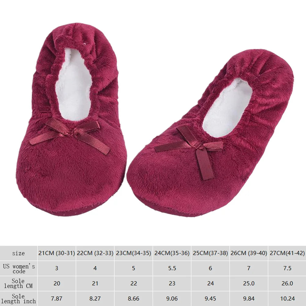 Women Ballerina Slippers with Satin Bow Winter Slippers Comfortable Warm Ballet Flats Girls Plush Slippers
