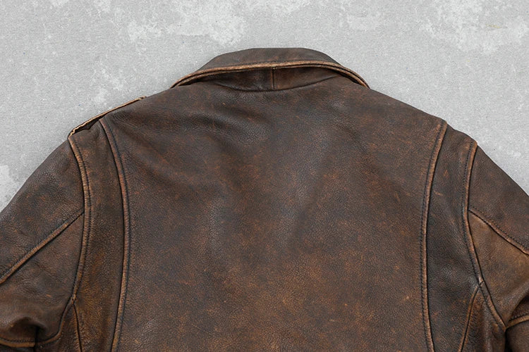Cowhide Leather Coat Men's Retro Distressed Motorcycle Cycling Clothing Trendy Youth LapeSpring and Autumn Coat
