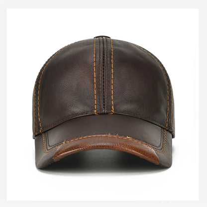 Men Real Cowhide Leather Earlap Caps Male Fall Winter 100% Real Cow Leather Hats New Casual Real Leather Outdoor Baseball Cap