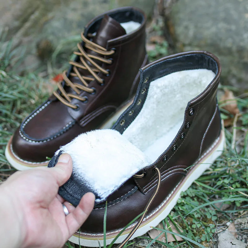 Genuine Leather Men's Boots Vintage Tooling Boots Man Short Boot Rhubarb Boots Men's High Top Men's Shoes Leather