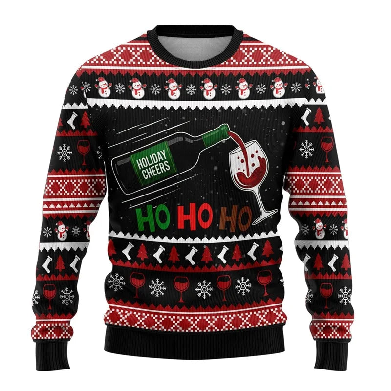 Merry Christmas Wine Ugly Christmas Sweaters For Men Women Wine Bottle Printes Pullover Sweatshirts New In Christmas Jumper