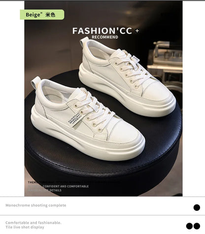 Leather sneakers 2025 Autumn/winter New Single Shoe Thick Soled Women's Shoes Flat Soled Shoes Casual Shoe Women's Board Shoes