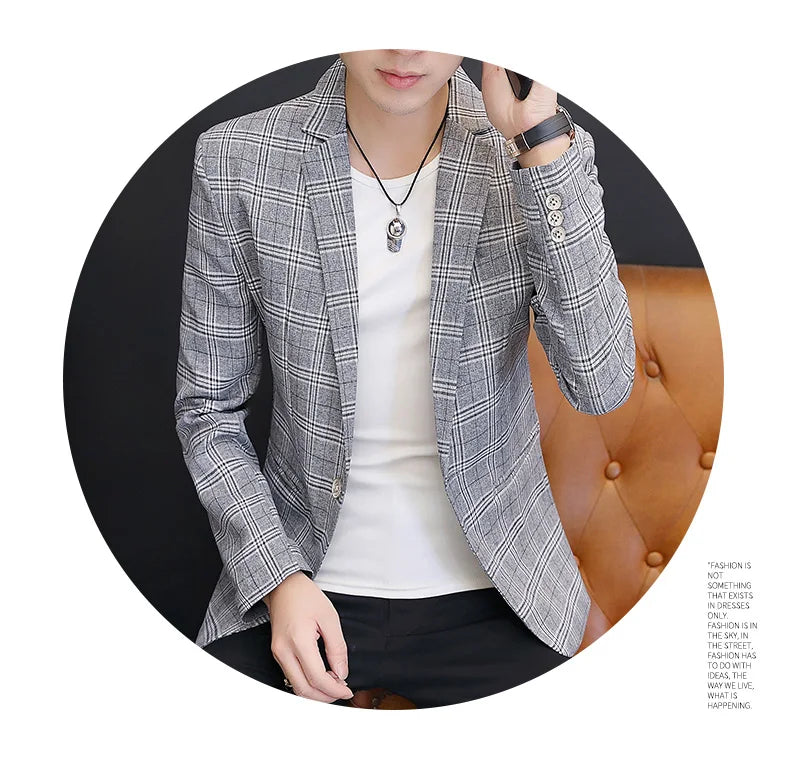Men's British Style Checkered Suit Casual High-End Spring Autumn Small Plankton Design Handsome Coat