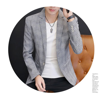 Men's British Style Checkered Suit Casual High-End Spring Autumn Small Plankton Design Handsome Coat