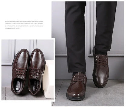 Genuine Leather Men Casual Shoes Luxury British Business Men Shoes Fashion Round Toe Lace Up Autumn Winter Old Man's Footwear