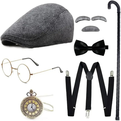 1920s Men Costume Accessories Set Gatsby Newsboy Hat Old Man Costume Accessories Set Grandpa Accessories Set diguse disfraz