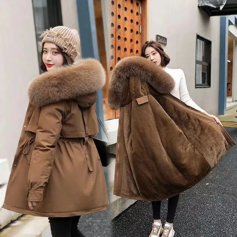 Winter Coat 2025 New Women's Thick Cotton Jacket Women's Medium long Korean version Fur collar Coat Female Warm Parka Overcoat