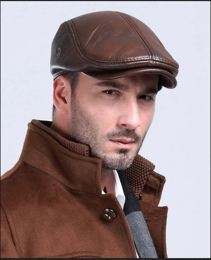 Men's Genuine Leather Baseball Cap Premium Cowhide Autumn/Winter New Style Haining Sourced with Ear Protection for Outdoor Use