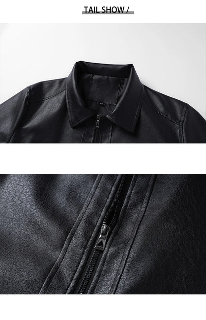 Men Faux Leather Jacket Autumn Winter Biker Jackets Fashion Black Motorcycle Leather Coat Outwear Casual Streetwear Windbreaker