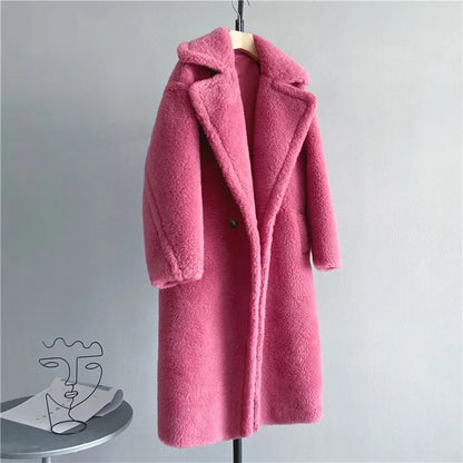 Winter Jacket Women Long Coat  Wool Woven Fabric Thick Warm Outerwear Oversize Fashion Streetwear Teddy Bear Coats