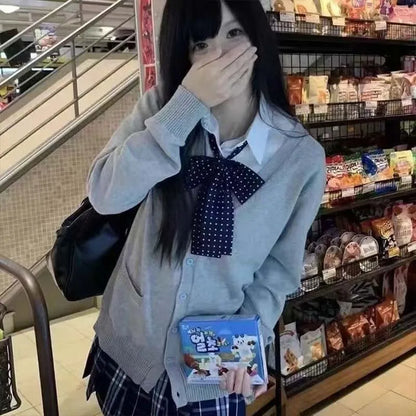 Sweet Wind Sweater Spring and Autumn V-neck Cotton Knitted Sweater Academy Style JK Uniform Cardigan Student Girl Role Play