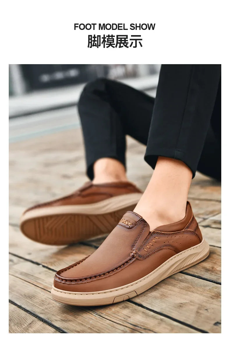 Men's Top Layer Cowhide Leather Shoes Casual Men's Shoes Soft Sole Comfortable Genuine Leather Men's Driving Shoe Zapatillas