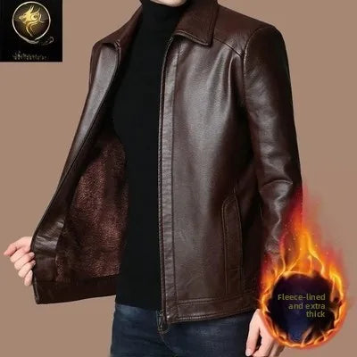 Warmth Thiened Real Leather Jaet Men's Casual Busin Sle eepskin Coat Dad Coat Loose Fit Winter Outerwear