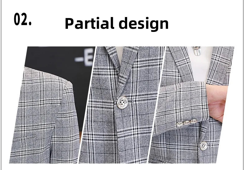Men's British Style Checkered Suit Casual High-End Spring Autumn Small Plankton Design Handsome Coat