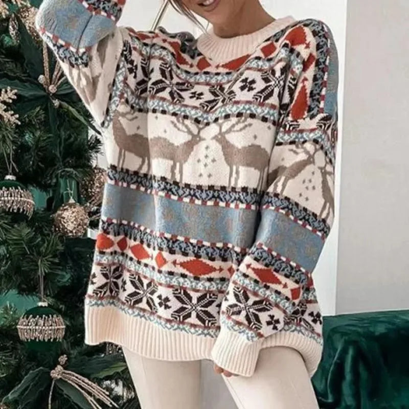 Winter Christmas Sweaters for Women Print Warm Soft Knitwear Full Sleeve Casual Loose Jumpers Xmas pullovers Femme