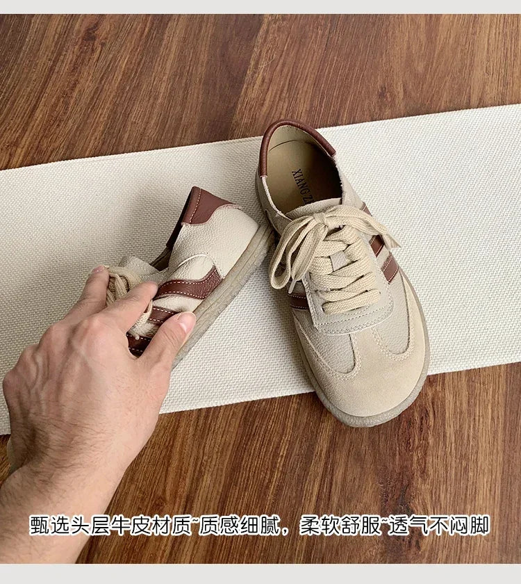 Leather cowhide German training shoes women's college style casual shoes 2025 new soft-soled casual flat-soled sports shoes