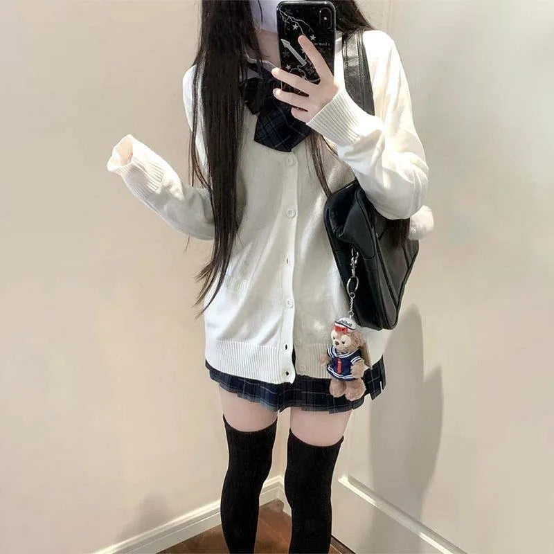 Sweet Wind Sweater Spring and Autumn V-neck Cotton Knitted Sweater Academy Style JK Uniform Cardigan Student Girl Role Play
