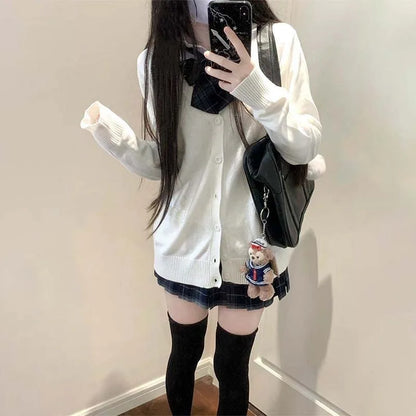 Sweet Wind Sweater Spring and Autumn V-neck Cotton Knitted Sweater Academy Style JK Uniform Cardigan Student Girl Role Play