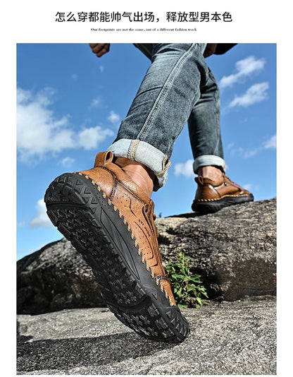 New Handmade Leather Men Shoes Casual Comfortable Men Loafers Slip On Leather Shoes Men Flats Hot Sale Outdoor Walking Shoes