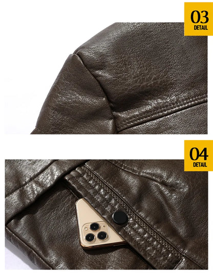 Winter Men's Leather Jacket Oversized Fur Long Coats High Quality PU Leather Thicken Fleece Casual Jacket Men Clothing A2F80818