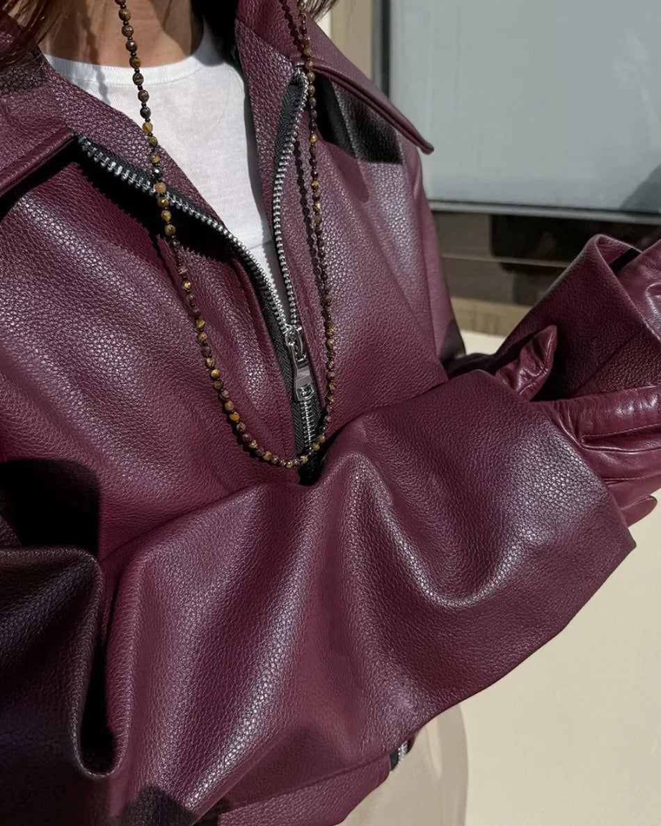 Locomotive Leather Jacket 2025 Europe America Autumn Winter New Loose Coat Fashion Cross-border Leather Jacket New Women's Coat