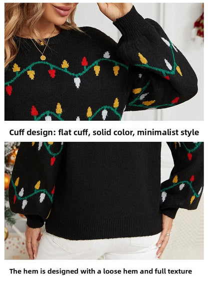 Christmas Sweater Fashion Women's Clothing Explosion Lights Sweet Pullover Loose Christmas Knitted Sweater Sweater Women