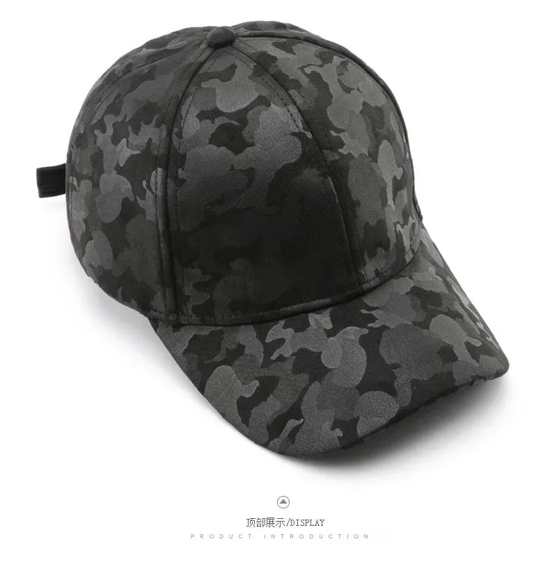 Leather Suede PU Camouflage Baseball Cap Men and Women Autumn Winter Hip Hop Adjustable Outdoor Snapback Hat
