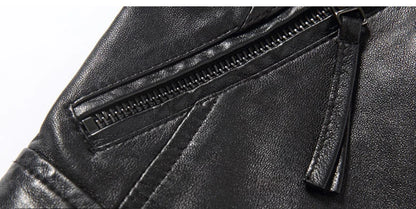 Leather Coat Women Short All-match European Fashion Biker Genuine Sheepskin Black Jackets Zipper Pocket Jaqueta Couro Feminina