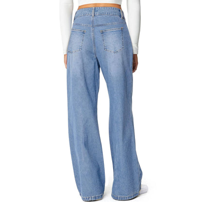 Jeans Woman Fashion Loose High Waist Straight Leg Wide Leg Korean Retro Denim Pants Long Trousers Commuting Daily Comfortable