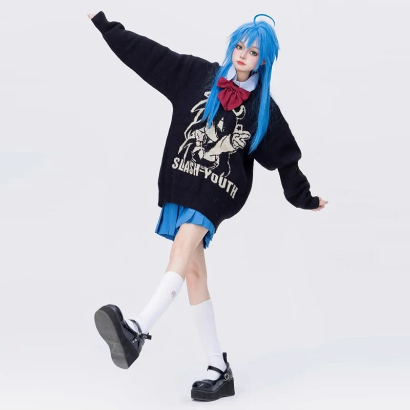 Sweater Women Japanese Cartoon Printed Pullover Knitwear Winter Chic Kawaii Sweaters O-neck Loose Cute Jumpers Tops Y2k Clothing