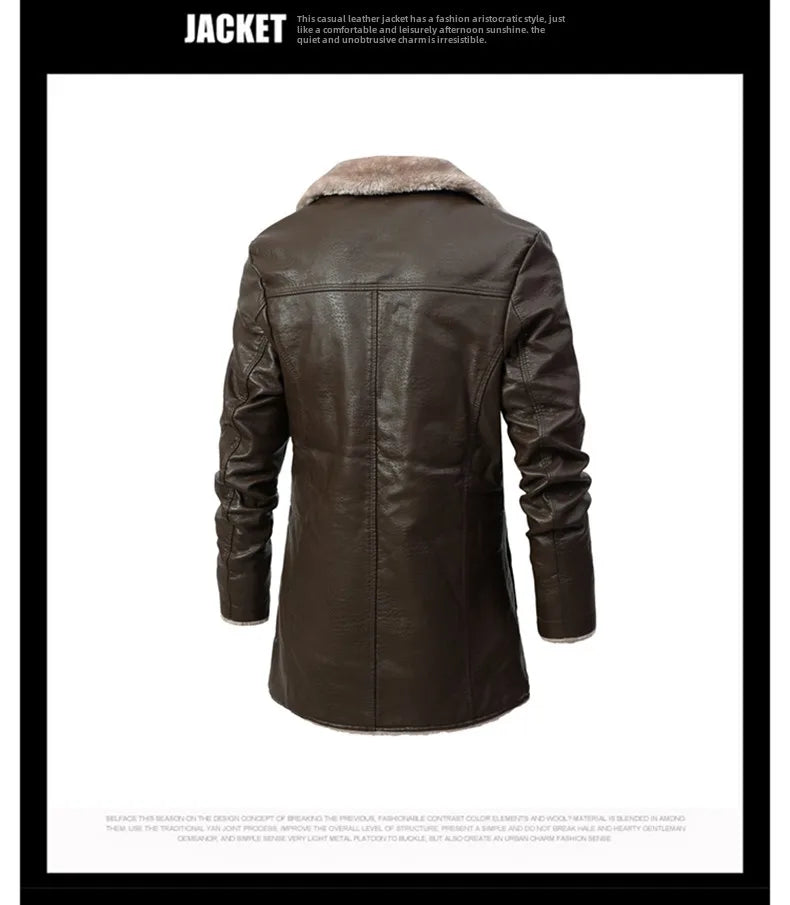 Men Coat Winter Long Leather Jacket Casual Jackets Coats New Faux Leather Vintage Biker Jacket Men Windproof Motorcycle Jacket