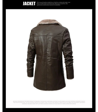 Men Coat Winter Long Leather Jacket Casual Jackets Coats New Faux Leather Vintage Biker Jacket Men Windproof Motorcycle Jacket