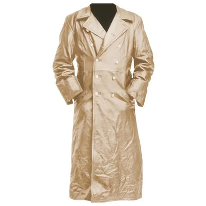 Men Faux Leather Coats Pu Long Coat Splice Double Breasted Turn Down Collar Slim Fit Thick Casual Jackets Autumn Winter