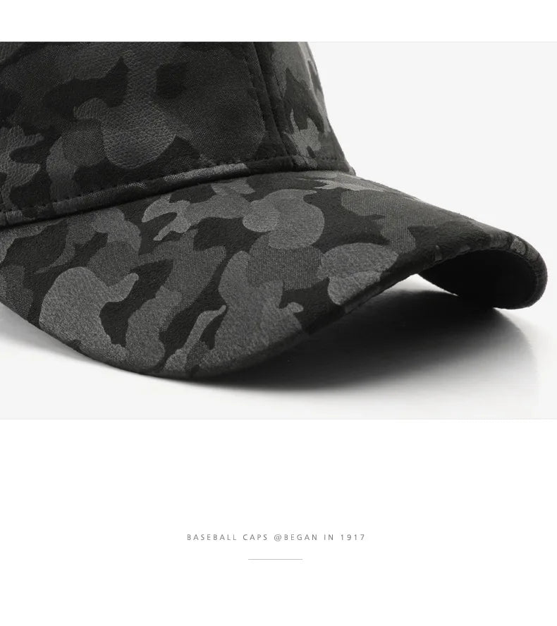 Leather Suede PU Camouflage Baseball Cap Men and Women Autumn Winter Hip Hop Adjustable Outdoor Snapback Hat