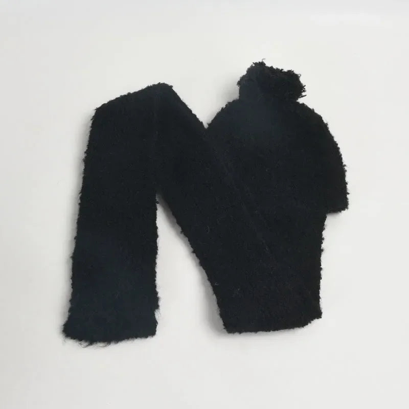 Winter Sweet Girl's Must-have - Wool Blend Beanie with Scarf and Shiny Furball