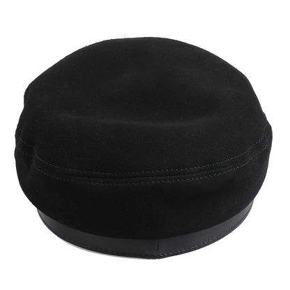 BOONJOVIA 100% Genuine Suede Leather Unisex Classic British Flat Top Cap-Military Army Style Sailo Hat-Breton Fiddler Hat