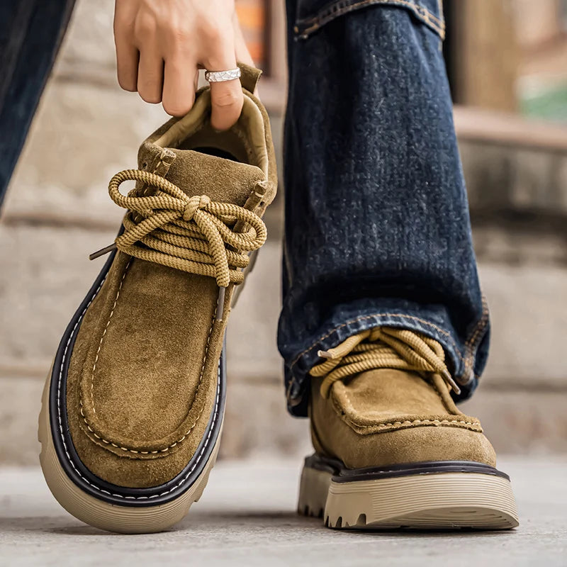 Men's luxury suede leather shoes lace up comfortable ankle boots classic retro leather boots outdoor sports and leisure shoes
