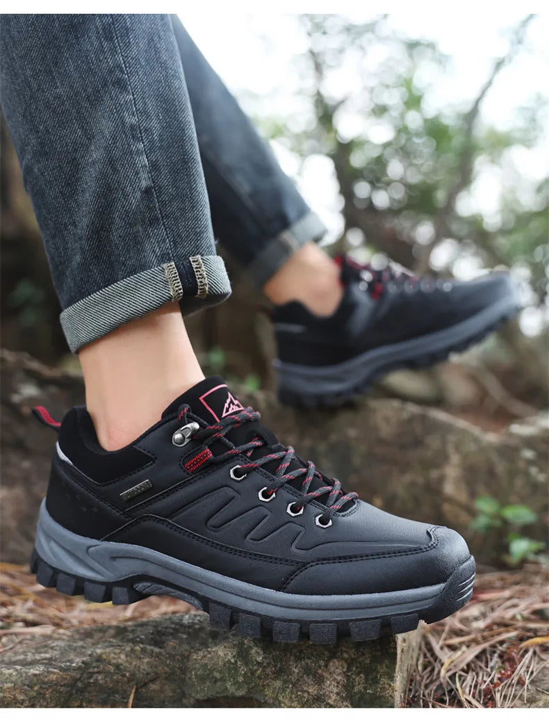 New Leather Men Shoes Outdoors Non-Slip Men's Hiking Shoes Lace-Up Waterproof Men Sneakers Fashion Comfortable Walking Shoes