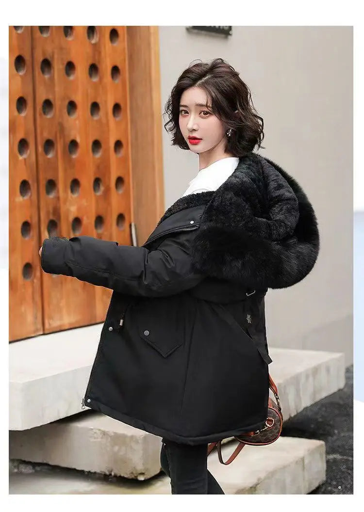 Winter Coat 2025 New Women's Thick Cotton Jacket Women's Medium long Korean version Fur collar Coat Female Warm Parka Overcoat