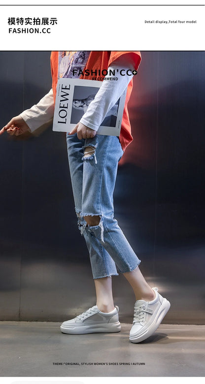 Leather sneakers 2025 Autumn/winter New Single Shoe Thick Soled Women's Shoes Flat Soled Shoes Casual Shoe Women's Board Shoes