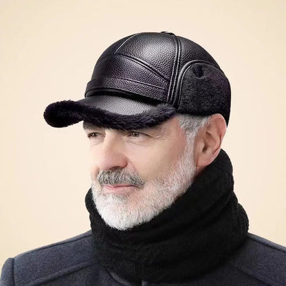 PU Leather Baseball Cap Men Winter Warm Hat Dad Grandpa Thermal Hat Thick Warm Leather Hat Old Man Ear Protection Cap