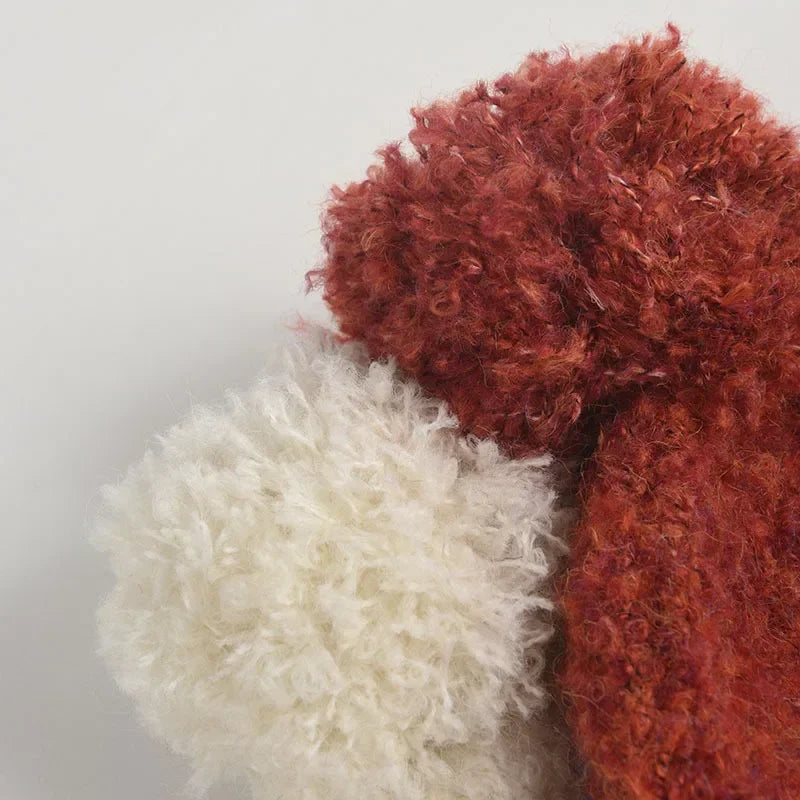 Winter Sweet Girl's Must-have - Wool Blend Beanie with Scarf and Shiny Furball