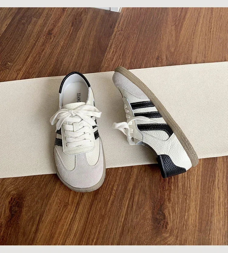 Leather cowhide German training shoes women's college style casual shoes 2025 new soft-soled casual flat-soled sports shoes