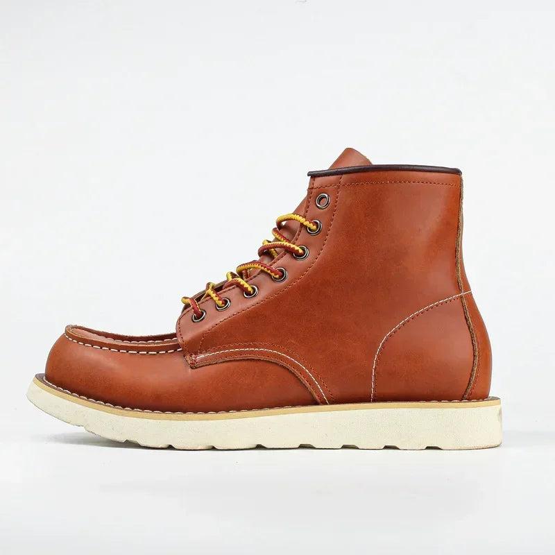 Genuine Leather Men's Boots Vintage Tooling Boots Man Short Boot Rhubarb Boots Men's High Top Men's Shoes Leather